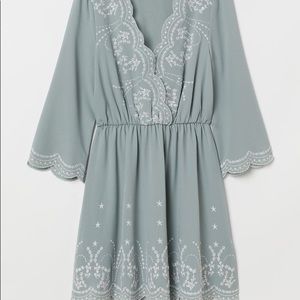 H&M Dress with embroidery in dusky green